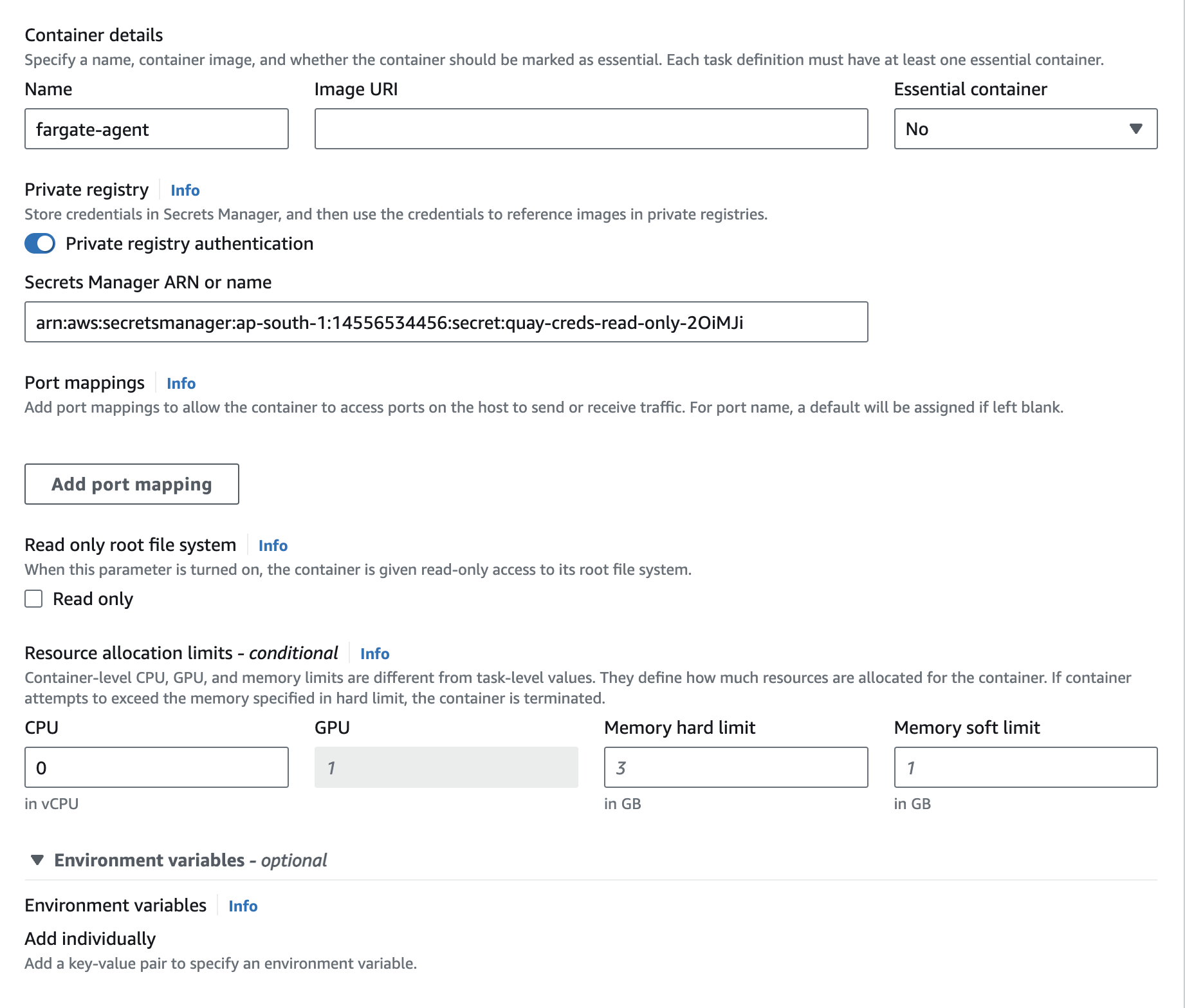 Create the Agent Container inside the Task Definition